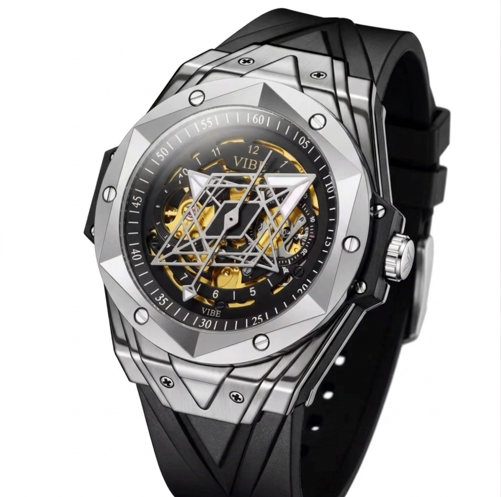 Relógio Mecânico Automático Masculino ELITE com Caixa de Liga e Pulseira de Silicone, à Prova d'Água 30M, Relógio Esportivo