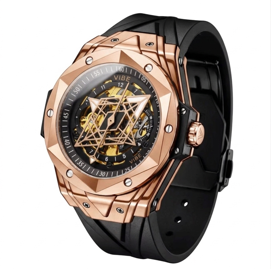 Relógio Mecânico Automático Masculino ELITE com Caixa de Liga e Pulseira de Silicone, à Prova d'Água 30M, Relógio Esportivo