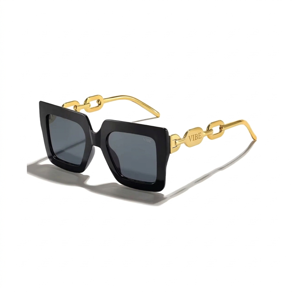 Óculos de Sol Feminino Luxo Quadrado - Haste de Corrente Dourada Premium