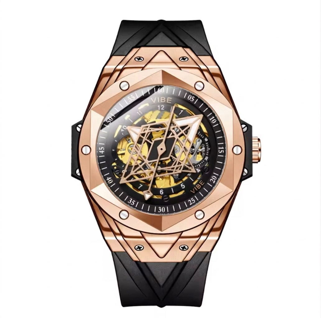 Relógio Mecânico Automático Masculino ELITE com Caixa de Liga e Pulseira de Silicone, à Prova d'Água 30M, Relógio Esportivo