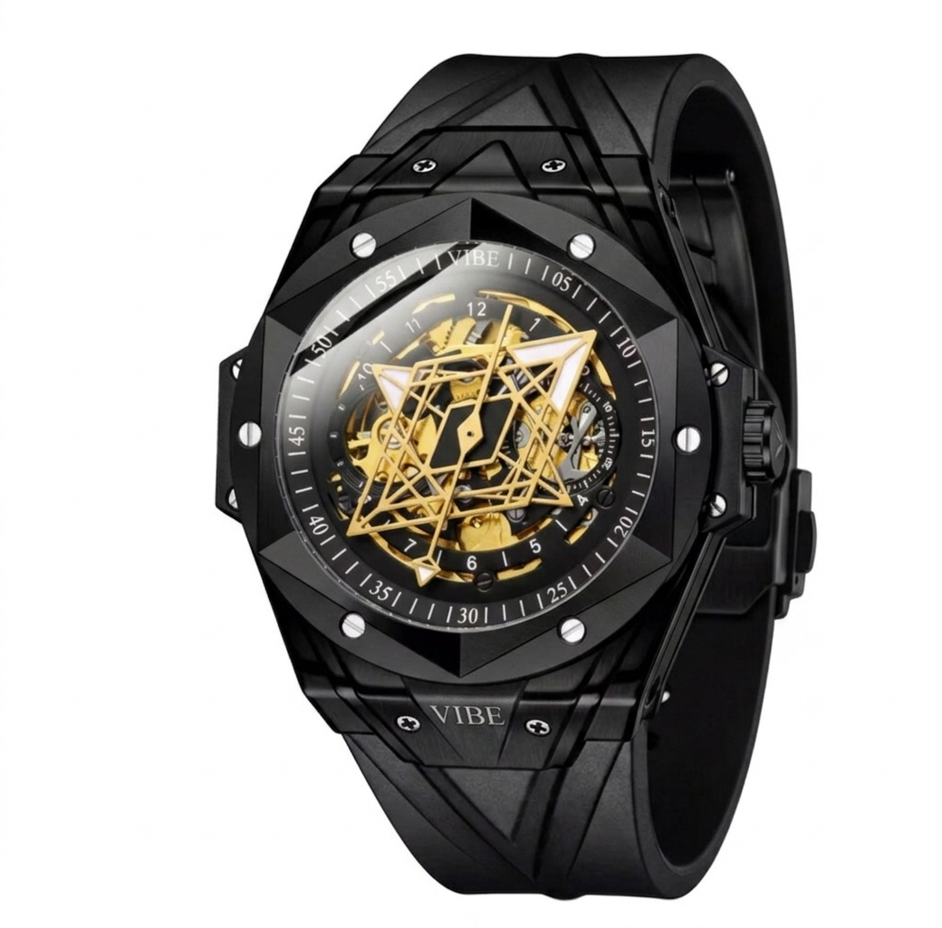 Relógio Mecânico Automático Masculino ELITE com Caixa de Liga e Pulseira de Silicone, à Prova d'Água 30M, Relógio Esportivo