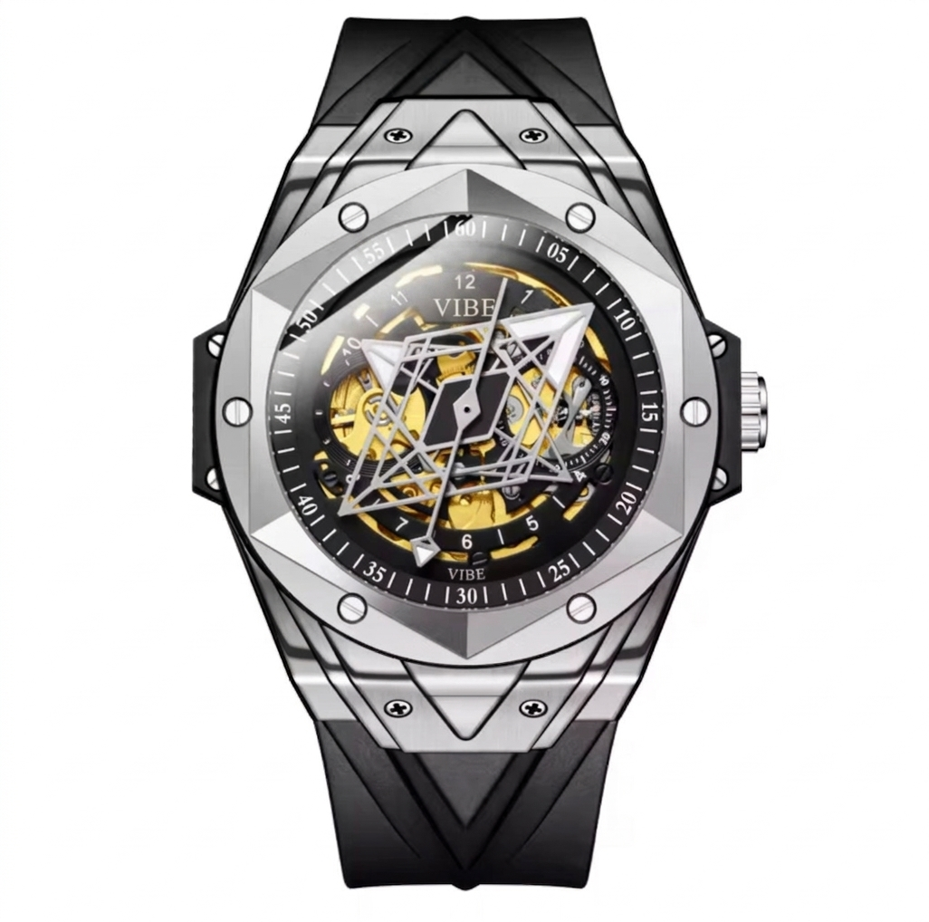 Relógio Mecânico Automático Masculino ELITE com Caixa de Liga e Pulseira de Silicone, à Prova d'Água 30M, Relógio Esportivo