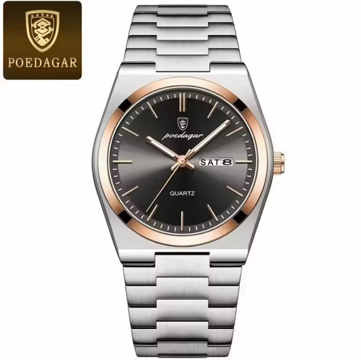 Poedagar 930 Relógio de Pulso de Quartzo de Marca Superior com Ponteiros Luminosos para Homens, Relógio de Pulso de Negócios de Moda, de Luxo em Aço Inoxidável