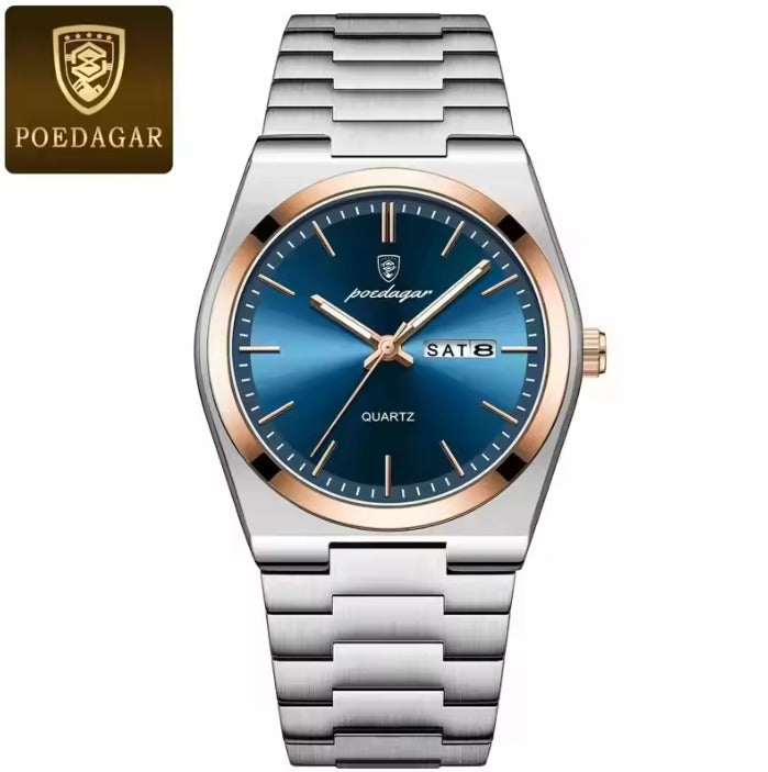 Poedagar 930 Relógio de Pulso de Quartzo de Marca Superior com Ponteiros Luminosos para Homens, Relógio de Pulso de Negócios de Moda, de Luxo em Aço Inoxidável